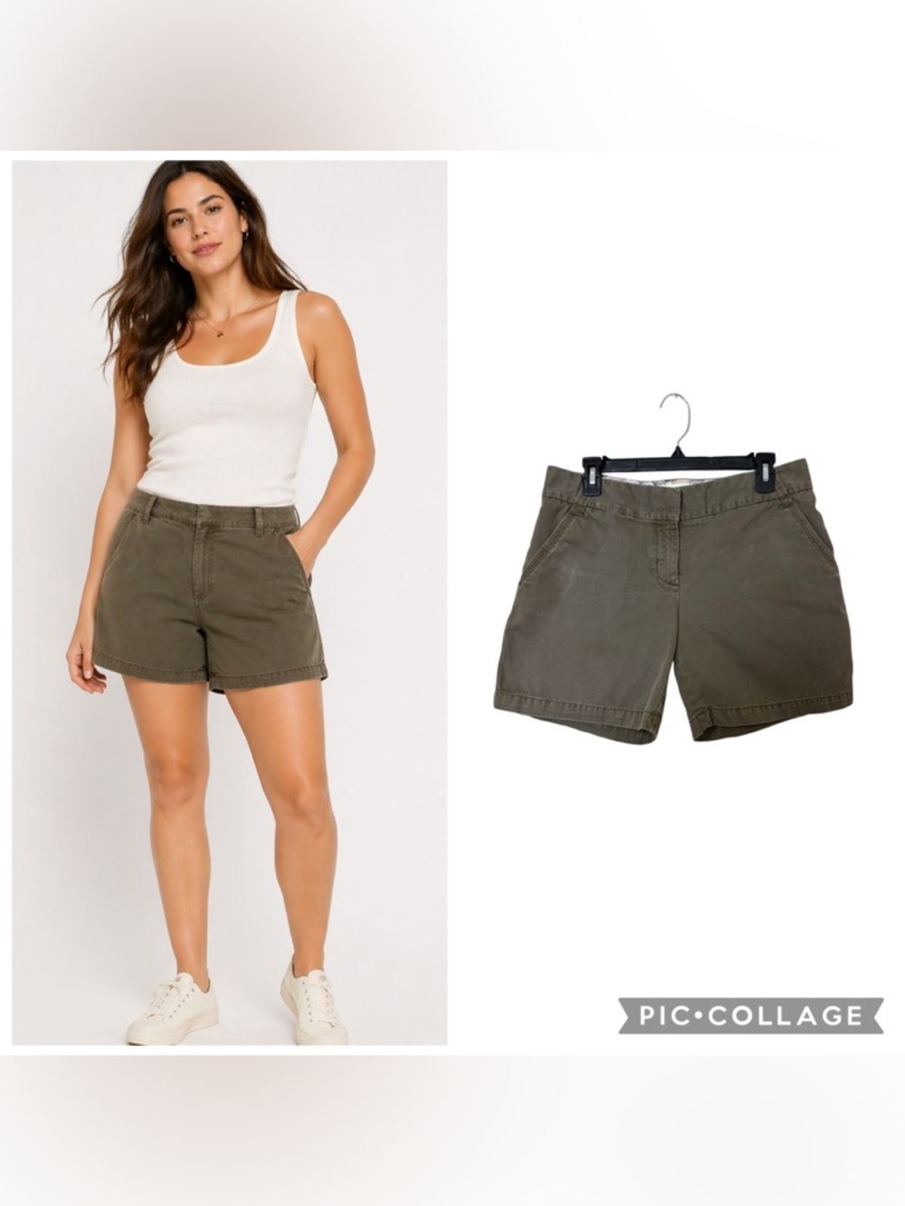 Crew Olive Green Cotton Twill Mid Rise Shorts Size 8 Casual Chino Summer Womens